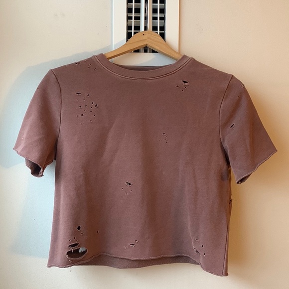 H&M Tops - Distressed Thick Jersey Cropped T - Shirt